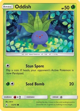 SM  Unbroken Bonds  005/214 Oddish (5)  - Reverse Holofoil - Common