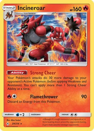 SM  Unbroken Bonds  029/214 Incineroar  - Reverse Holofoil - Rare