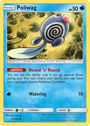 SM  Unbroken Bonds  036/214 Poliwag (36)  - Common