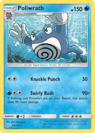 SM  Unbroken Bonds  039/214 Poliwrath  - Reverse Holofoil - Rare