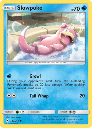 SM  Unbroken Bonds  042/214 Slowpoke  - Reverse Holofoil - Common