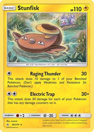 SM  Unbroken Bonds  056 Stunfisk  - Reverse Holofoil - Rare
