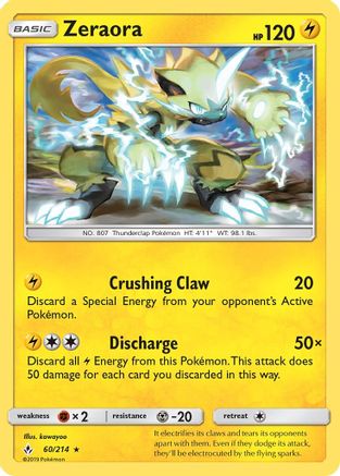 SM  Unbroken Bonds  060/214 Zeraora  - Rare