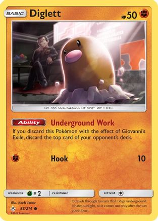 SM  Unbroken Bonds  085/214 Diglett  - Reverse Holofoil - Common