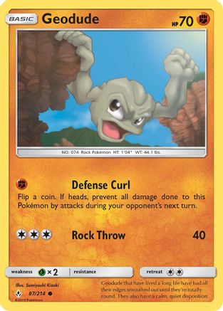 SM  Unbroken Bonds  087/214 Geodude  - Reverse Holofoil - Common