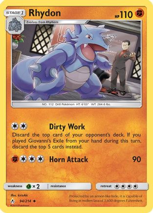 SM  Unbroken Bonds  094/214 Rhydon  - Reverse Holofoil - Uncommon