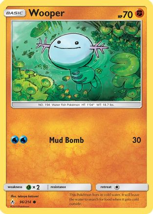 SM  Unbroken Bonds  096/214 Wooper  - Reverse Holofoil - Common