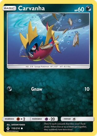 SM  Unbroken Bonds  110 Carvanha  - Reverse Holofoil - Common