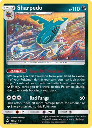 SM  Unbroken Bonds  111/214 Sharpedo  - Rare