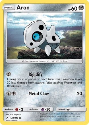 SM  Unbroken Bonds  123/214 Aron  - Reverse Holofoil - Common