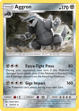 SM  Unbroken Bonds  125/214 Aggron  - Rare