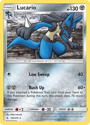 SM  Unbroken Bonds  126/214 Lucario  - Holofoil - Holo Rare