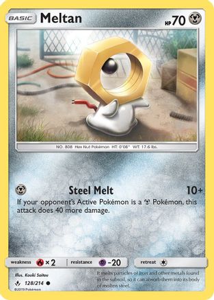SM  Unbroken Bonds  128 Meltan  - Reverse Holofoil - Common