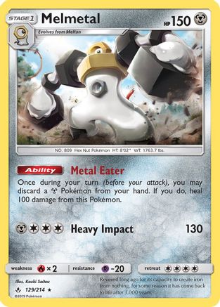 SM  Unbroken Bonds  129/214 Melmetal  - Holofoil - Holo Rare