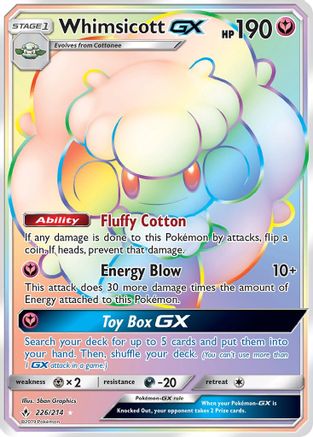 SM  Unbroken Bonds  226 Whimsicott GX (Secret)  - Holofoil - Secret Rare