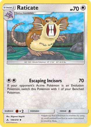 SM  Unbroken Bonds  144 Raticate  - Uncommon