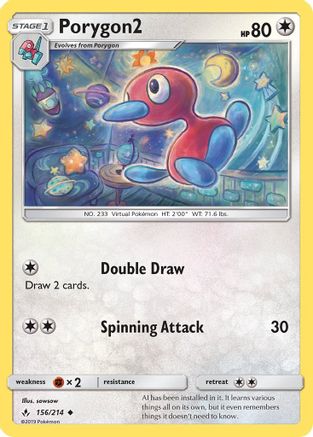 SM  Unbroken Bonds  156/214 Porygon2  - Reverse Holofoil - Uncommon
