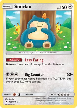 SM  Unbroken Bonds  158/214 Snorlax  - Holofoil - Holo Rare