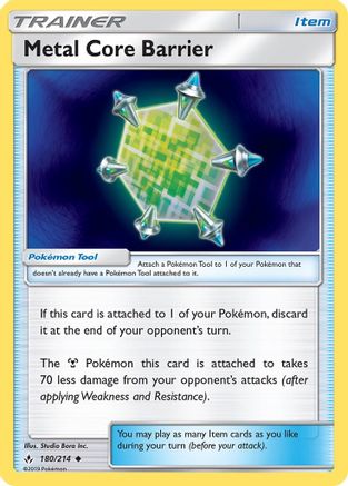 SM  Unbroken Bonds  180/214 Metal Core Barrier  - Reverse Holofoil - Uncommon