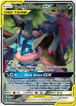 SM  Unbroken Bonds  201/214 Greninja & Zoroark GX (201) (Alternate Full Art)  - Holofoil - Ultra Rare