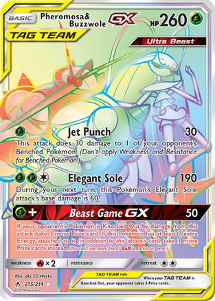 SM  Unbroken Bonds  215 Pheromosa & Buzzwole GX (Secret)  - Holofoil - Secret Rare