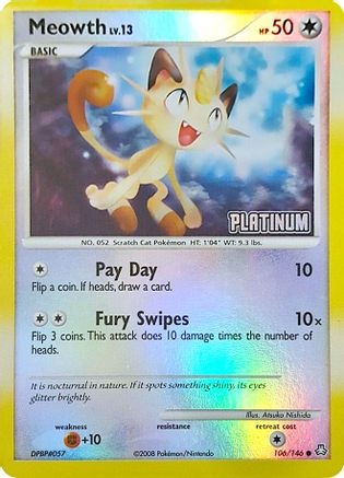 Burger King Promos /146 Meowth - 106/146 [Platinum]  - Reverse Holofoil - Promo