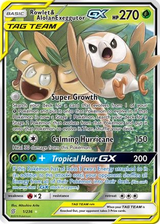 SM  Unified Minds  001/236 Rowlet & Alolan Exeggutor GX  - Holofoil - Ultra Rare