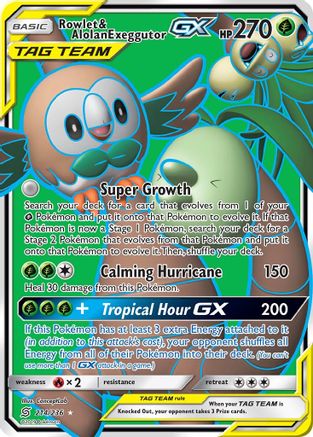 SM  Unified Minds  214 Rowlet & Alolan Exeggutor GX (Full Art)  - Holofoil - Ultra Rare