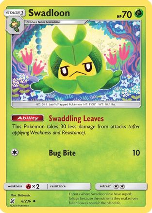 SM  Unified Minds  008/236 Swadloon  - Reverse Holofoil - Uncommon