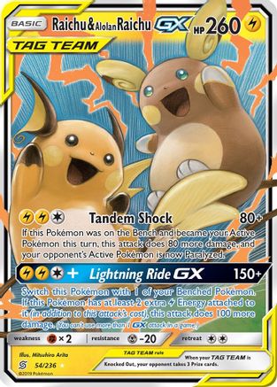 SM  Unified Minds  054/236 Raichu & Alolan Raichu GX  - Holofoil - Ultra Rare