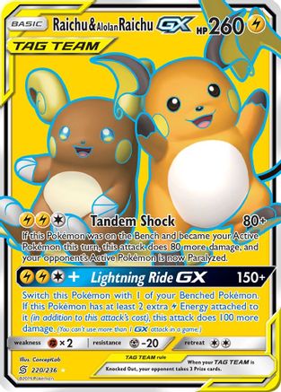 SM  Unified Minds  220 Raichu & Alolan Raichu GX (Full Art)  - Holofoil - Ultra Rare