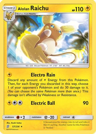 SM  Unified Minds  057/236 Alolan Raichu  - Holofoil - Holo Rare