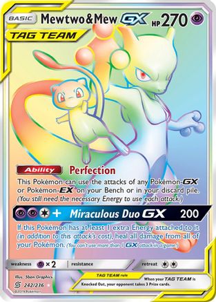 SM  Unified Minds  242 Mewtwo & Mew GX (Secret)  - Holofoil - Secret Rare
