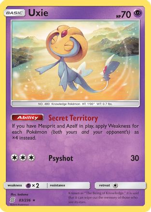 SM  Unified Minds  083/236 Uxie  - Reverse Holofoil - Holo Rare