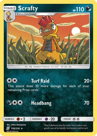 SM  Unified Minds  138 Scrafty  - Rare