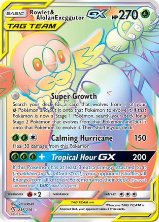 SM  Unified Minds  237 Rowlet & Alolan Exeggutor GX (Secret)  - Holofoil - Secret Rare