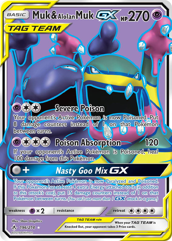 SM  Unbroken Bonds  196 Muk & Alolan Muk GX (196) (Full Art)  - Holofoil - Ultra Rare