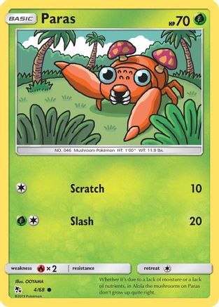 Hidden Fates  004/68 Paras  - Reverse Holofoil - Common