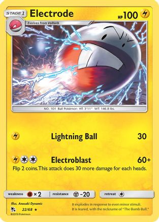 Hidden Fates  022/68 Electrode  - Reverse Holofoil - Rare