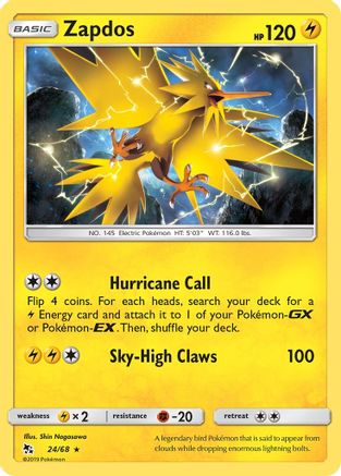 Hidden Fates  024/68 Zapdos  - Holofoil - Holo Rare