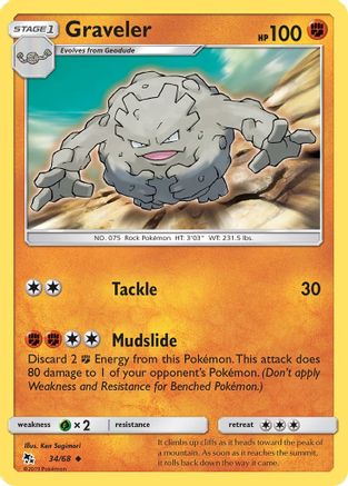 Hidden Fates  034/68 Graveler  - Reverse Holofoil - Uncommon