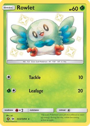 Hidden Fates Shiny Vault  SV2/SV94 Rowlet  - Holofoil - Shiny Holo Rare