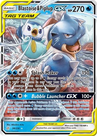 SM  Cosmic Eclipse  038/236 Blastoise & Piplup GX  - Holofoil - Ultra Rare