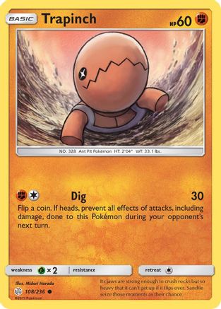 SM  Cosmic Eclipse  108/236 Trapinch  - Reverse Holofoil - Common