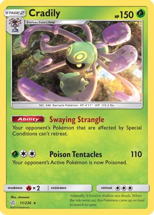SM  Cosmic Eclipse  011/236 Cradily  - Reverse Holofoil - Rare