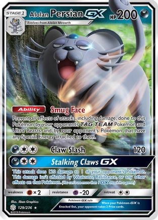 SM  Cosmic Eclipse  129/236 Alolan Persian GX  - Holofoil - Ultra Rare