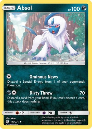 SM  Cosmic Eclipse  133/236 Absol  - Reverse Holofoil - Uncommon
