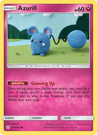 SM  Cosmic Eclipse  146/236 Azurill  - Reverse Holofoil - Common