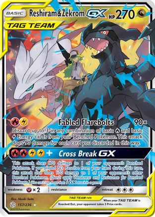 SM  Cosmic Eclipse  157/236 Reshiram & Zekrom GX  - Holofoil - Ultra Rare