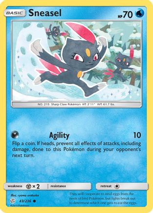 SM  Cosmic Eclipse  043/236 Sneasel  - Reverse Holofoil - Common